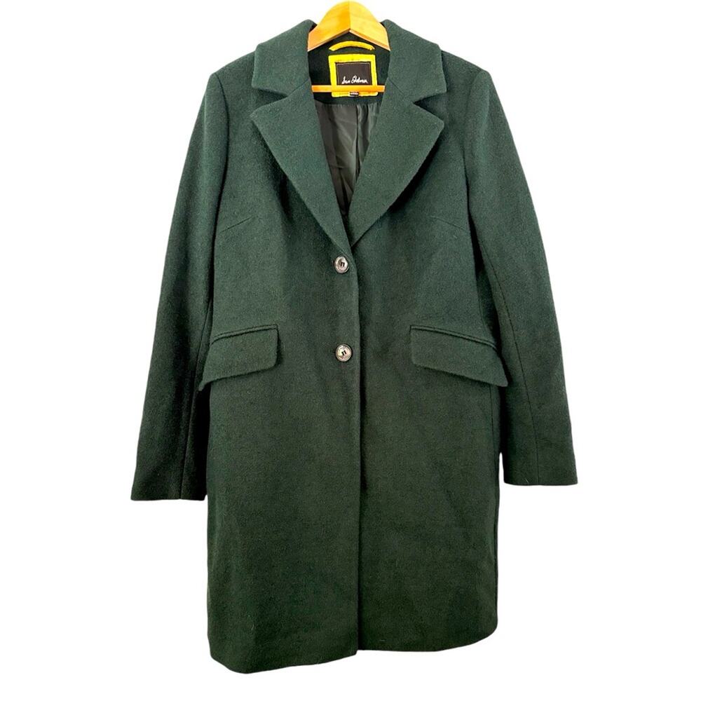 NWOT Sam Edelman Wool Blend Notch Collar Knee Length Dark Green Coat, size L